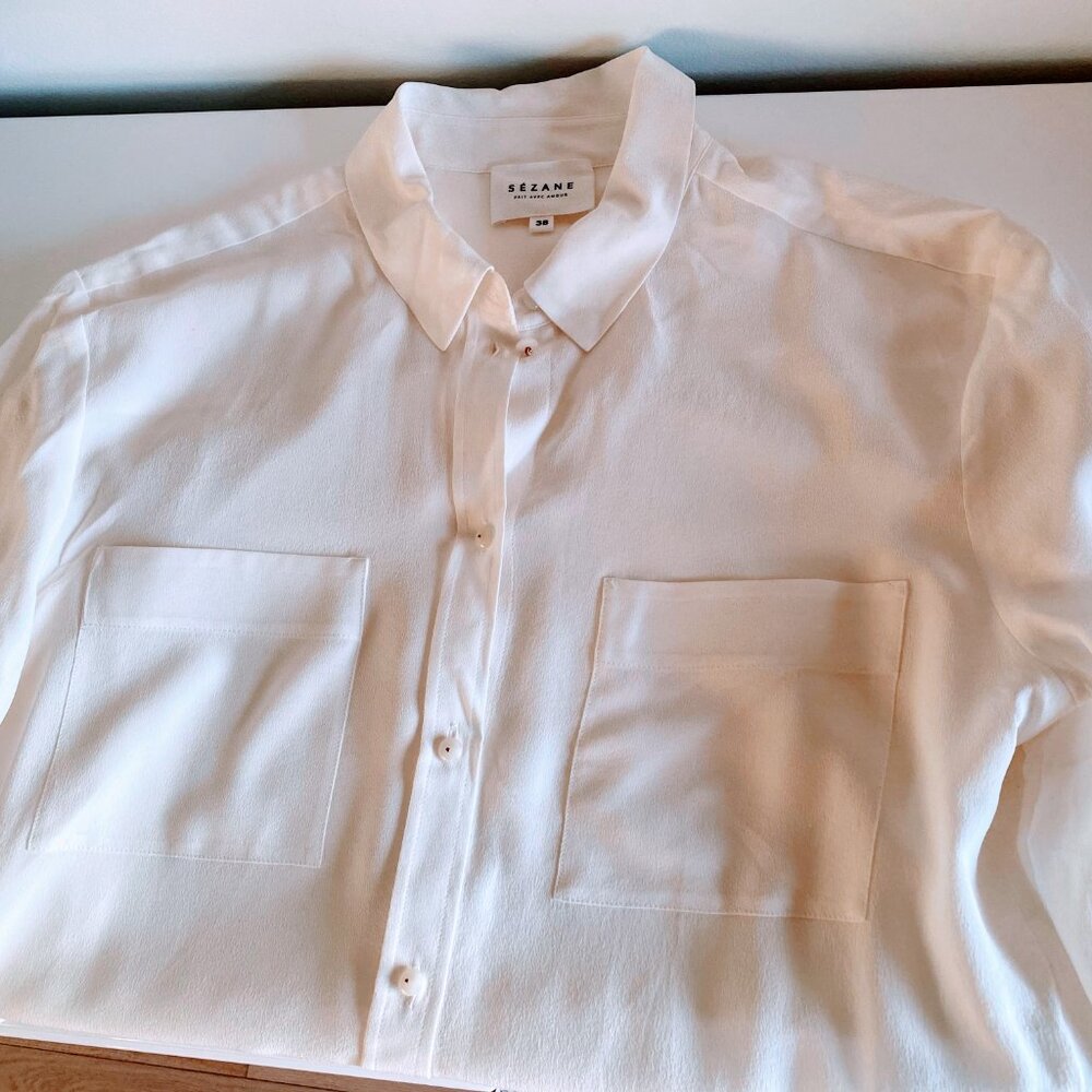 Sezane 100% silk white blouse, NWOT never worn, M 38